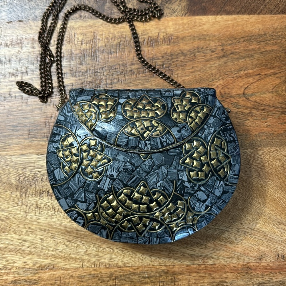 From St Xavier mosaic art deco crossbody round evening clutch bag